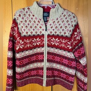 Women’s Eddie Bauer Wool Blend Fair Isle Zip Up Sweater Size Pet Medium